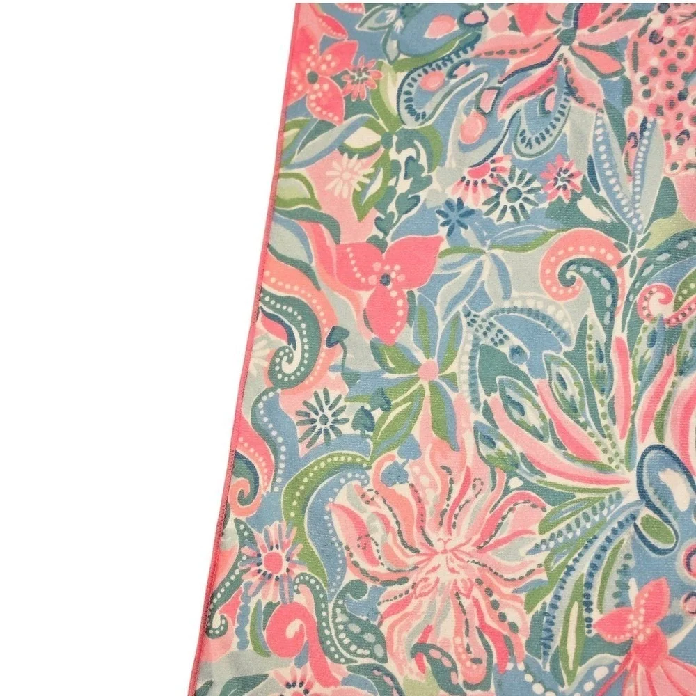 Lilly Pulitzer Pink Leopard Floral Oversized Beach Towel 72x42 Blue Teal‎